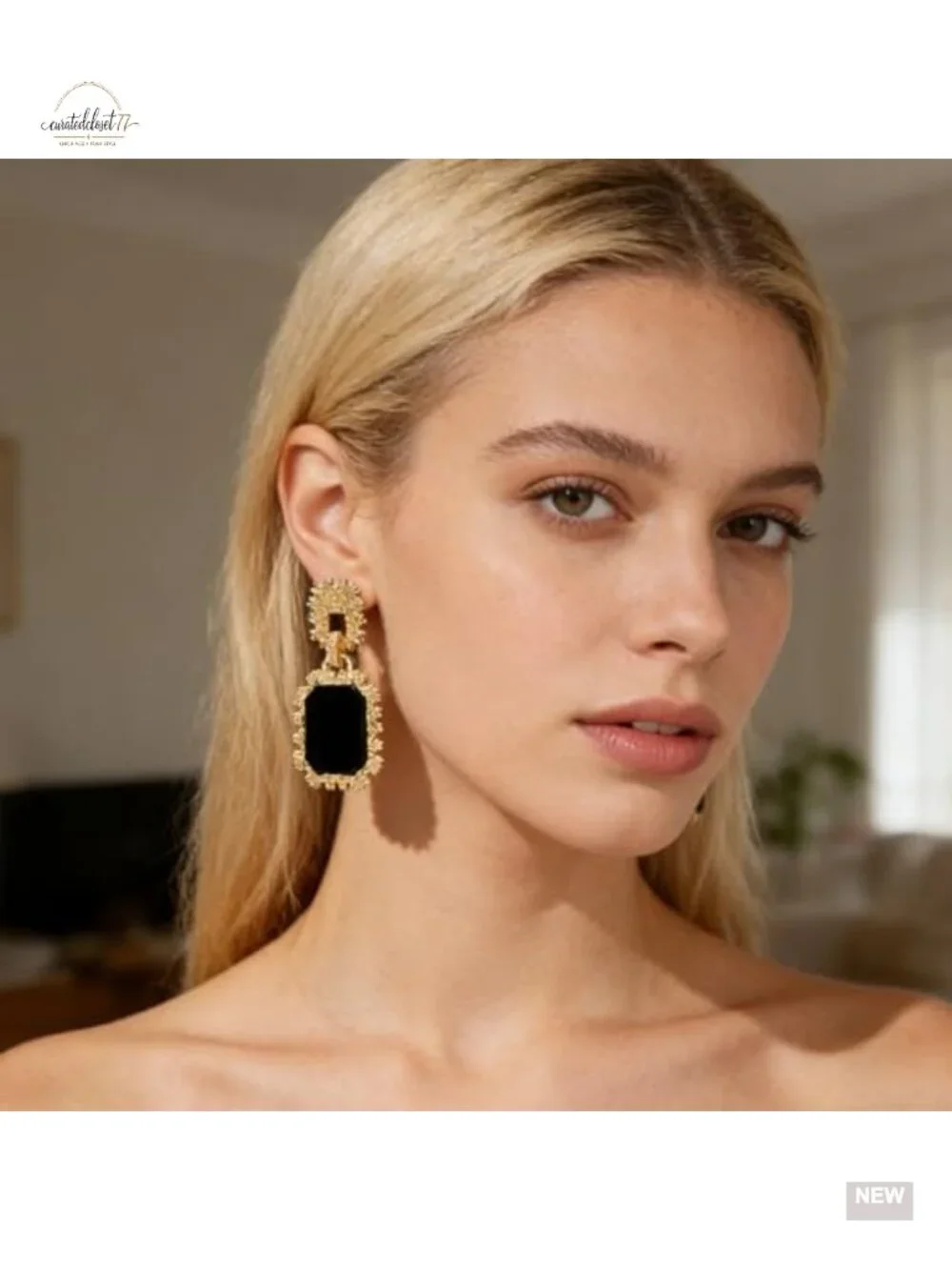 Geometric Pendant Dangle Drop Earrings for Women - Matte Black Gold Two-Tone